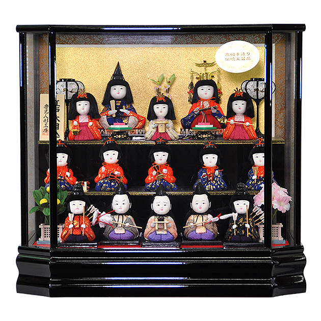 雛人形木目込人形ケース入り三段十五人飾りセット【P81447