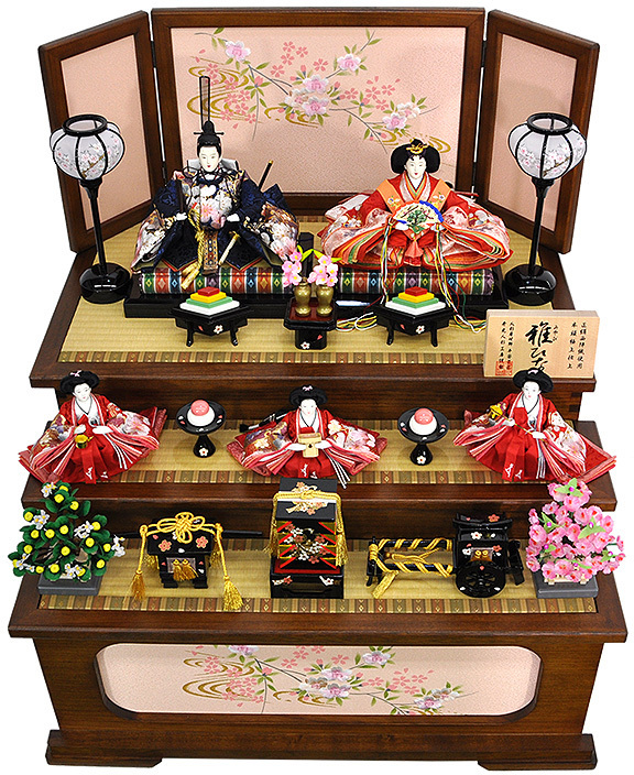 雛人形コンパクト収納三段五人セット【P82225】インターネット店だけ