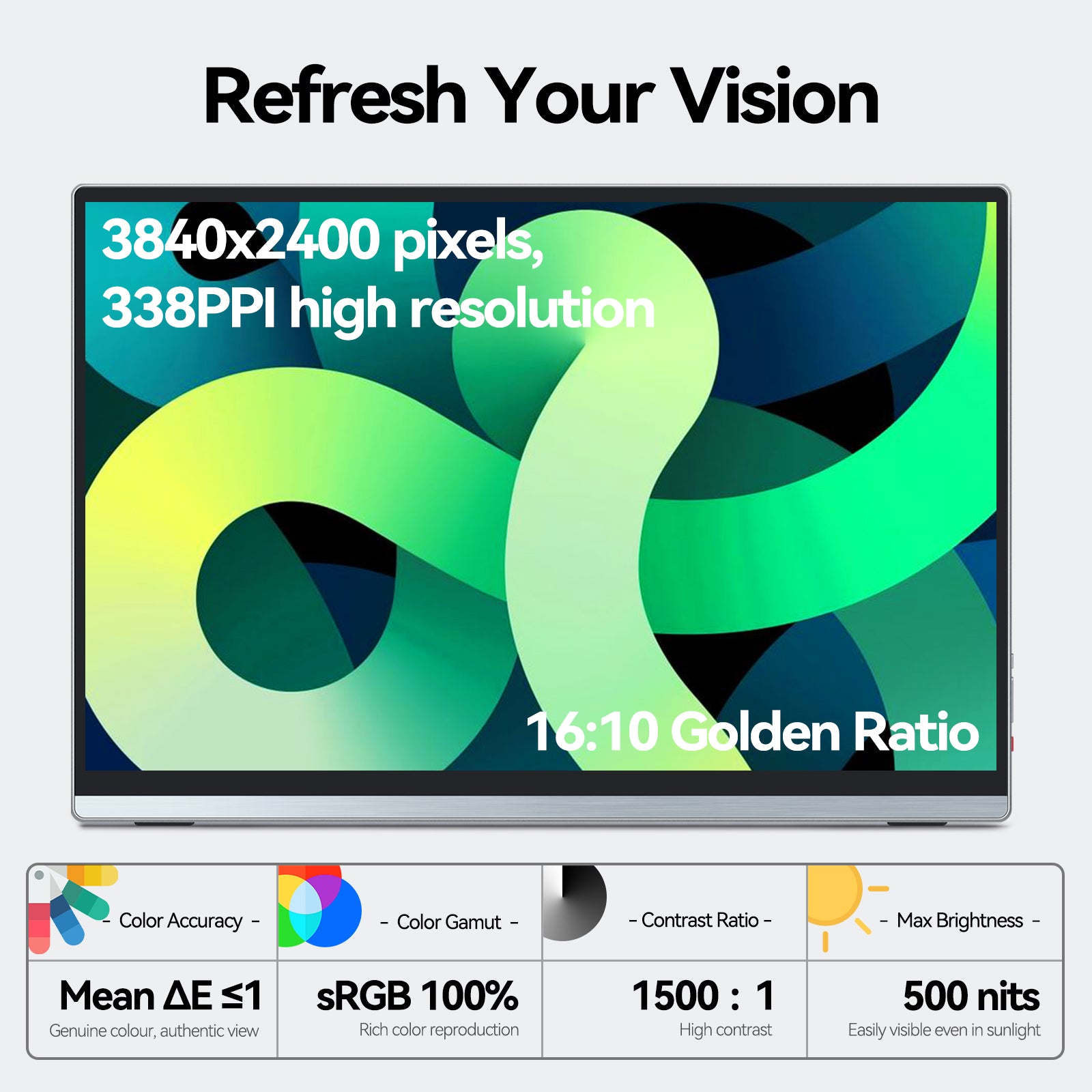 Intehill 4K Portable Monitor for Laptop and mini PC, 13.4 inch U13NA