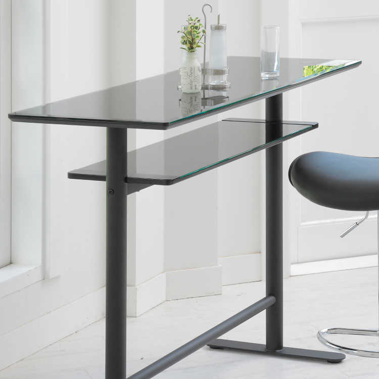 DI-1297 バーカウンターガラス黒ブラック 幅120cm・棚板付き