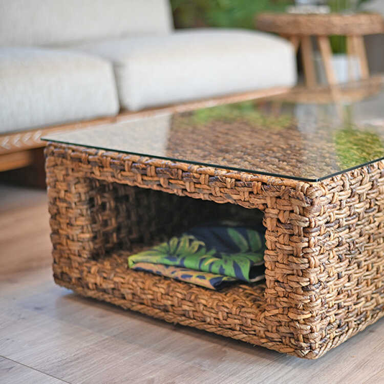 TA-2797 高級リゾート風アジアンローテーブル｜幅120ガラス天板