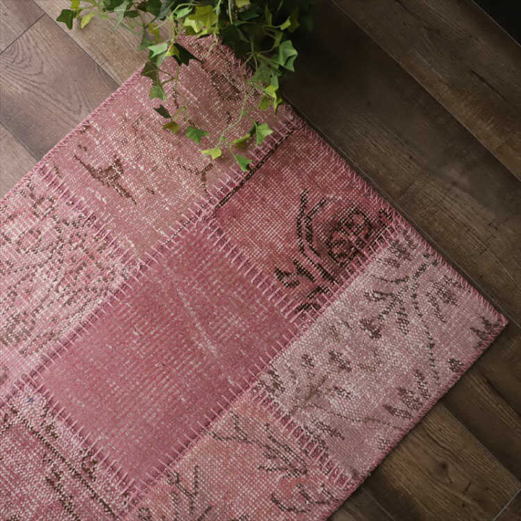 RG-3867 かわいいピンクのトルコ絨毯の玄関マット｜60×90cm