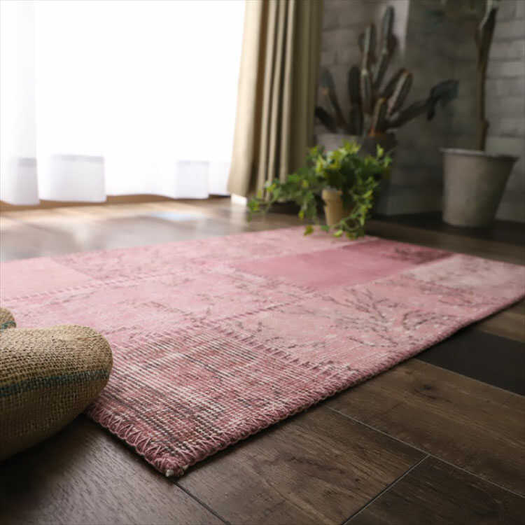 RG-3867 かわいいピンクのトルコ絨毯の玄関マット｜60×90cm