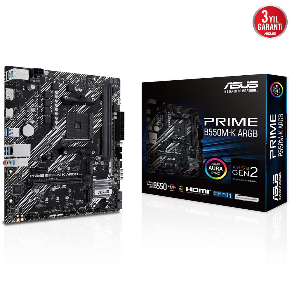 ASUS Prime B550M-K ARGB AMD Soket AM4 DDR4 4866(OC)MHz Micro ATX