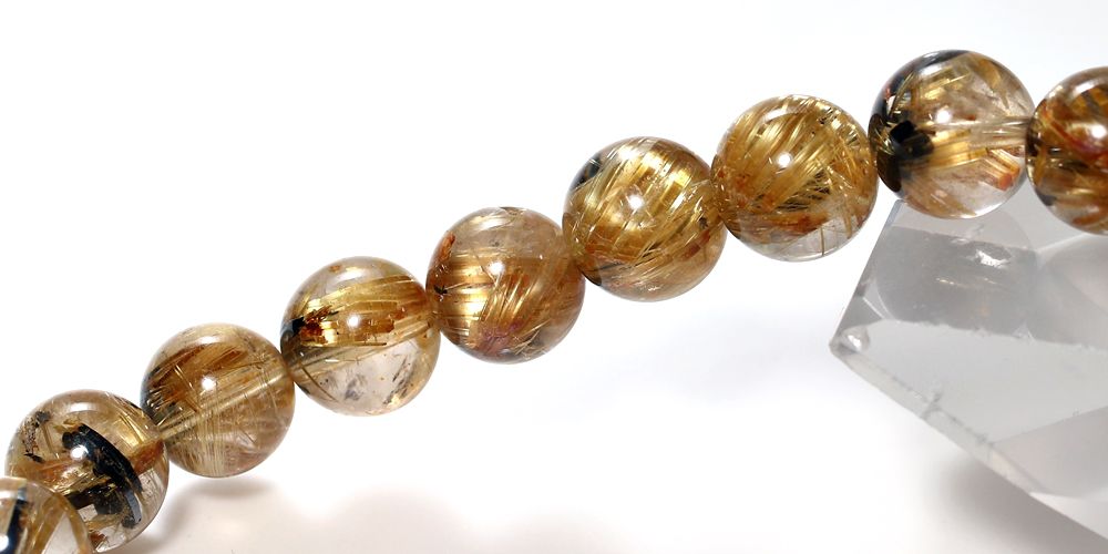 高品質++]太陽放射ルチルクォーツブレスレット（約9.5mm玉） - 埼玉県