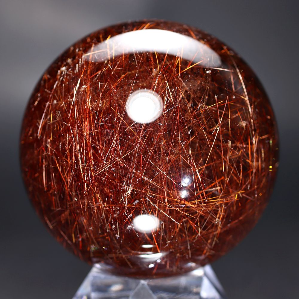 高品質]ブラジル産オレンジレッドルチルクォーツ丸玉/スフィア（直径