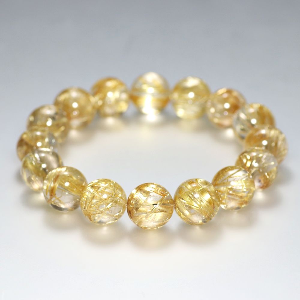 トップクォリティ]ゴールドルチルクォーツブレスレット（約13.5mm玉