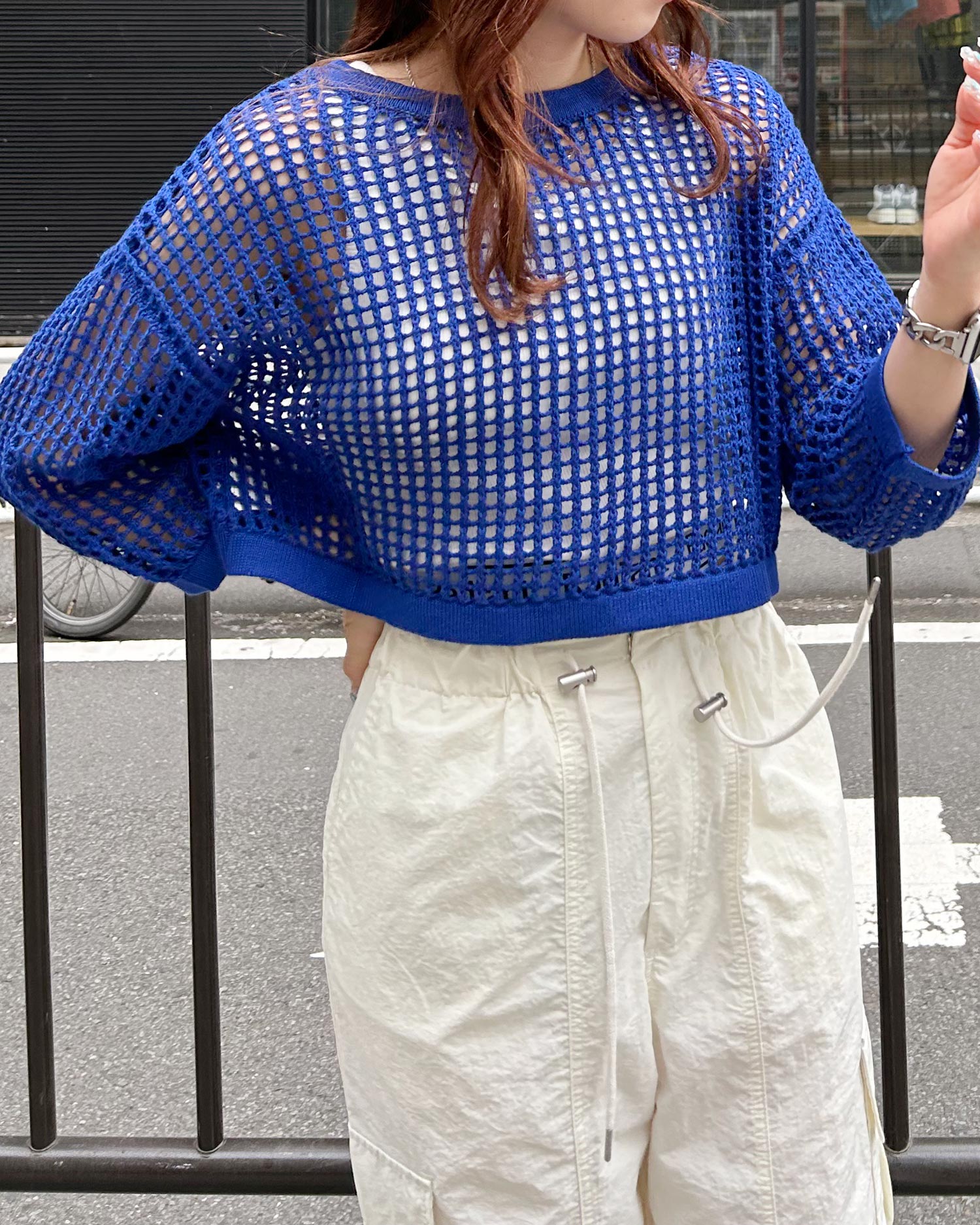 2WAYショート丈メッシュ柄ニットカーディガン｜INGNI(イング) 公式通販