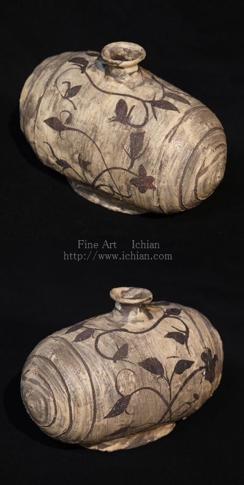 粉青白地鉄絵草花文俵壺鶏龍山 李朝初期 :: ichian