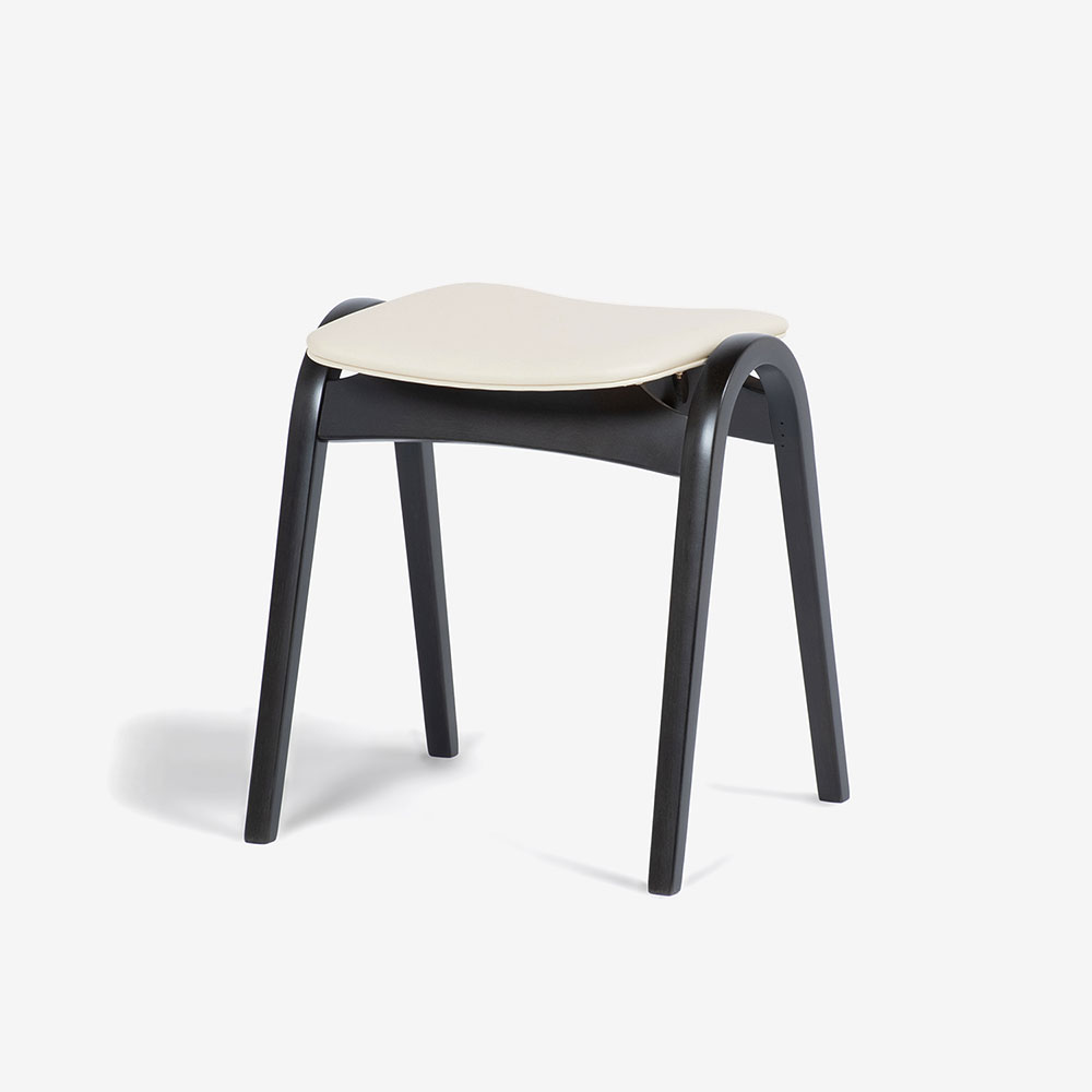 秋田木工 スツール「No.202」ナラ材DBダークブラウン色 張地#PVCBE