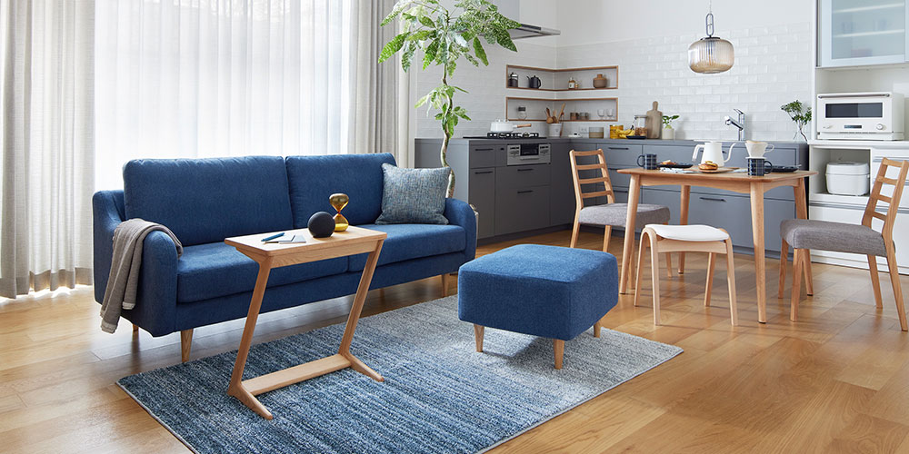 ソファ 3人掛け「CAS-D」幅180cm 布#SPベルファストブルー 脚部全3色