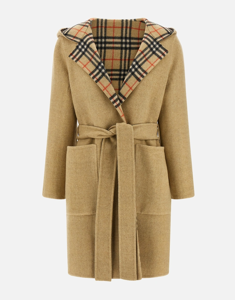Burberry リバーシブルウールフード付きラップコート (ジャケット