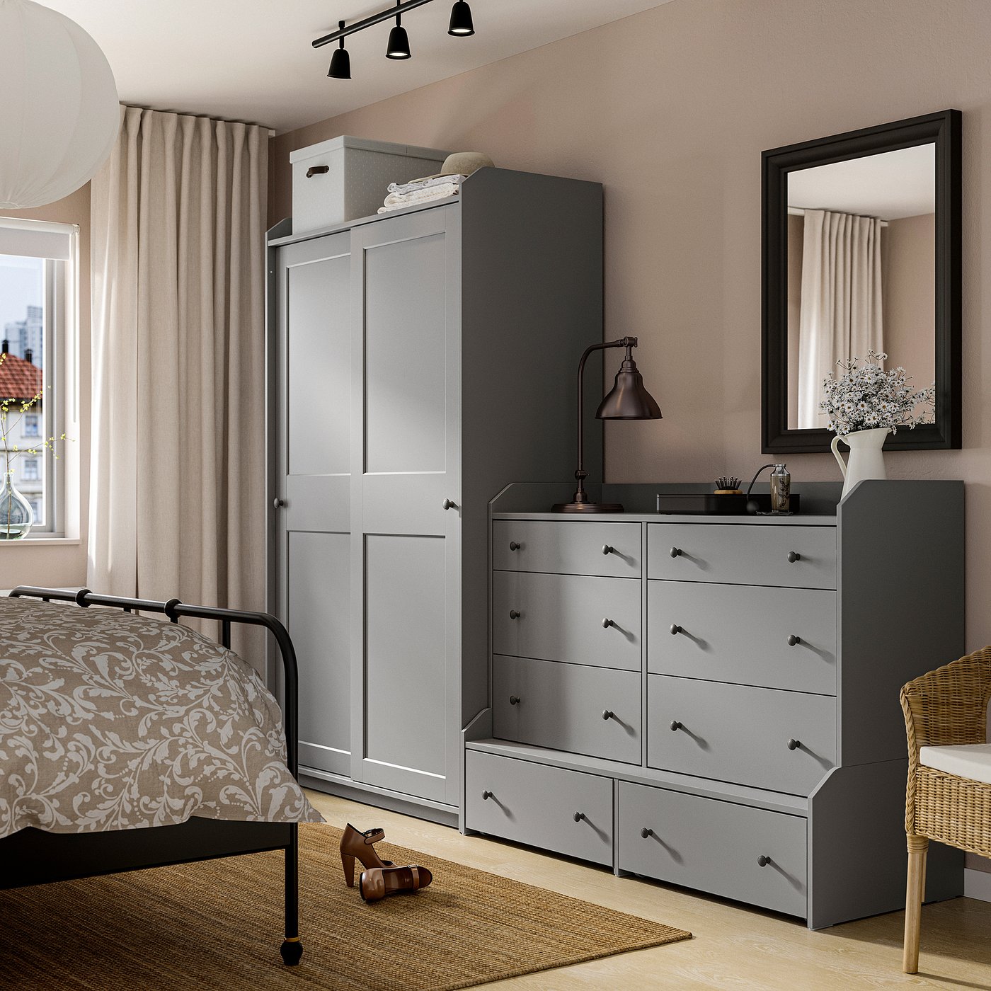 HAUGA storage combination with drawers, gray, 1003/4x215/8x783/8