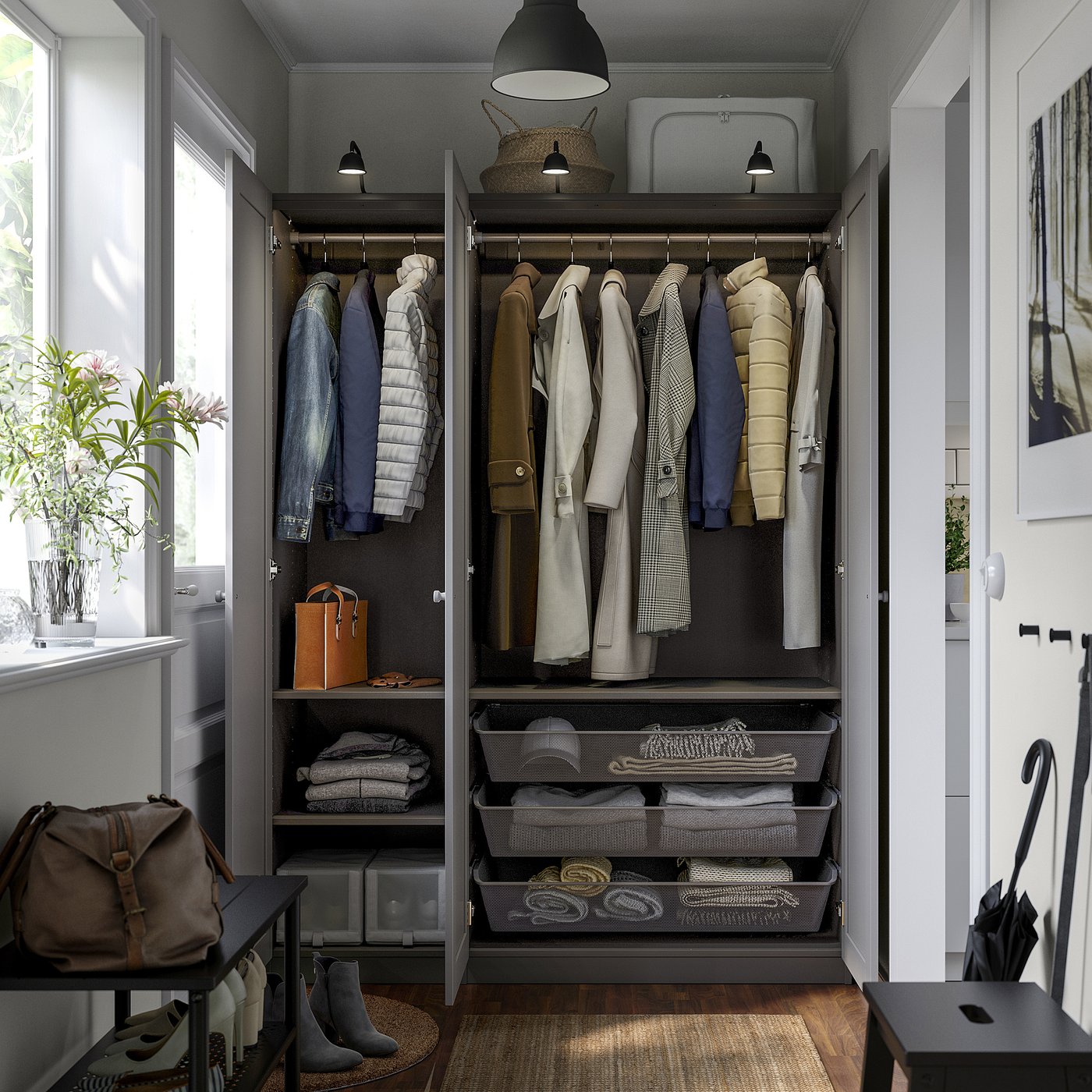PAX / GULLABERG wardrobe combination, dark gray/dark gray, 59x235