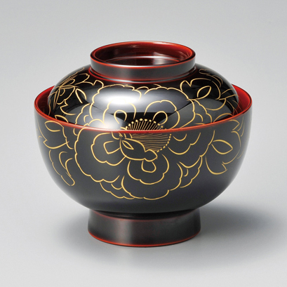 雑煮椀 金牡丹 溜内朱 漆塗り 12-01007 漆器の井助