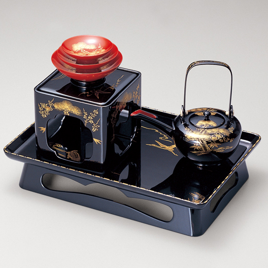 屠蘇器 松竹梅鶴亀 朱/黒 木製 漆塗り 12-15201/15202 漆器の井助