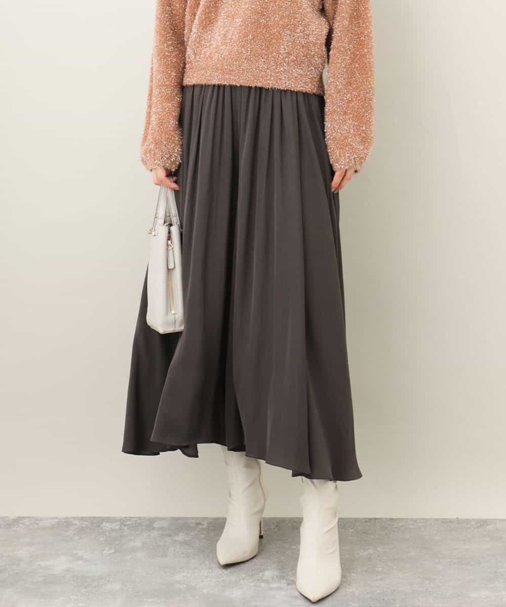 起毛サテンガウチョパンツ/洗える(ガウチョ・ワイドパンツ) | MK