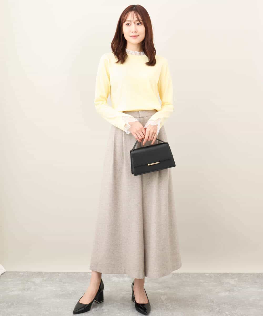 2タック ツイードワイドパンツ/洗える(ガウチョ・ワイドパンツ) | MK