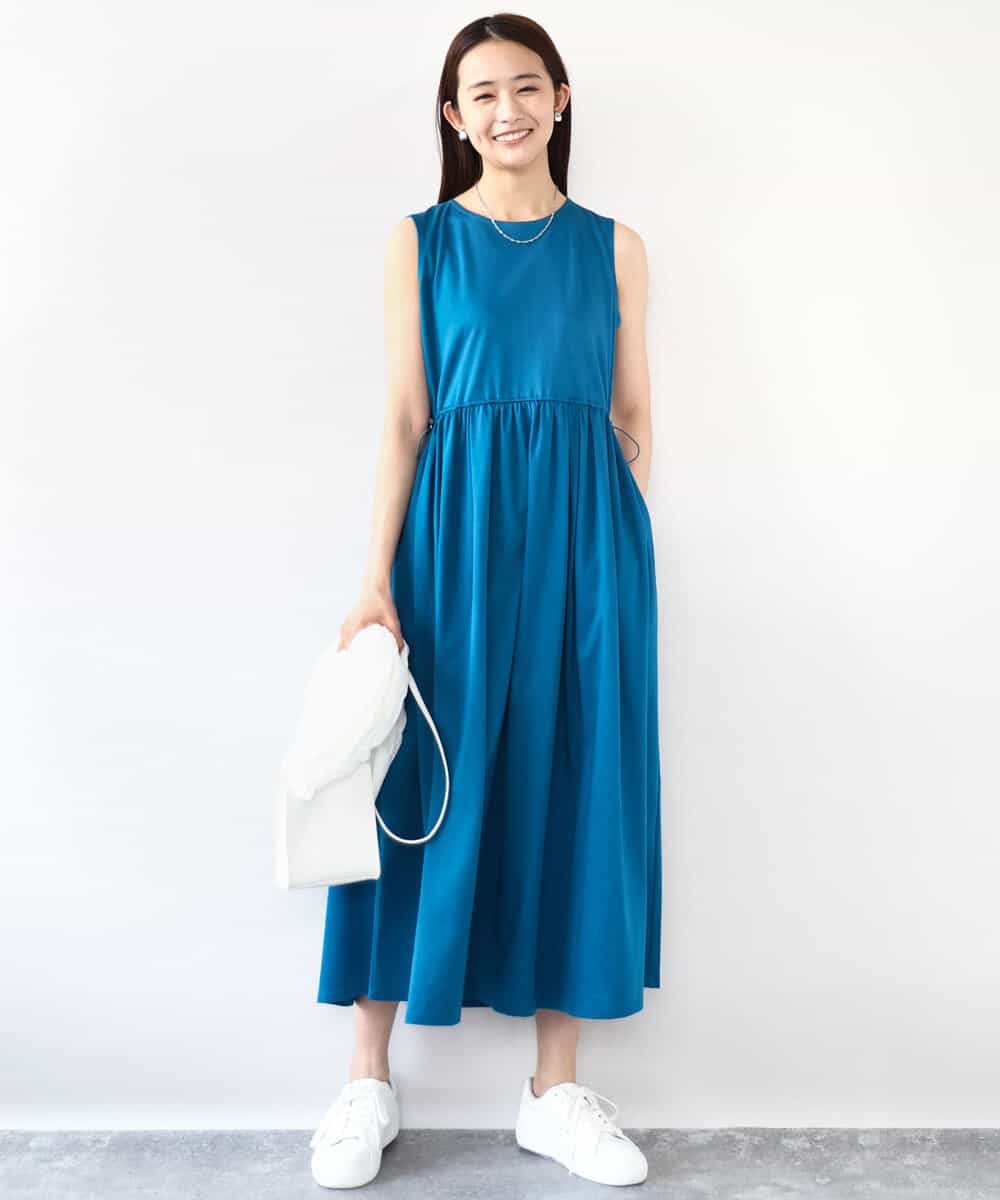 ウエスト切り替えノースリーブワンピース/接触冷感/洗える(ワンピース