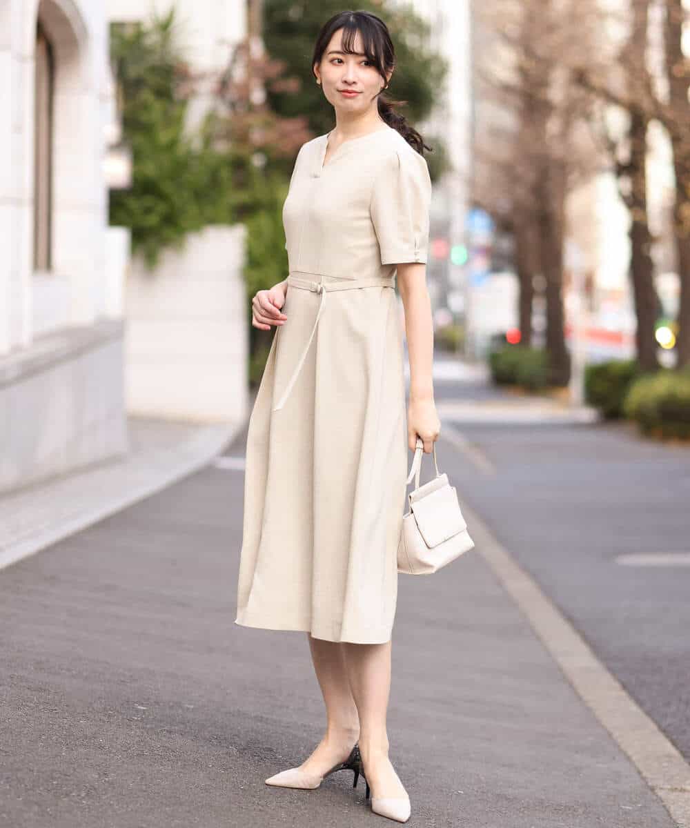 リネンライク ベルト付きワンピース/洗える(ワンピース) | OFUON le MK