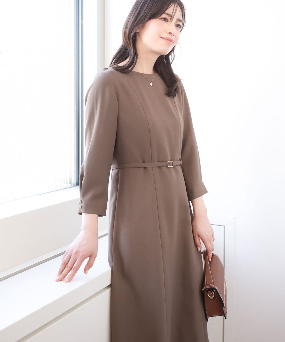 セットアップ対応]ベルト付きタックワンピース/洗える/WEB限定サイズ