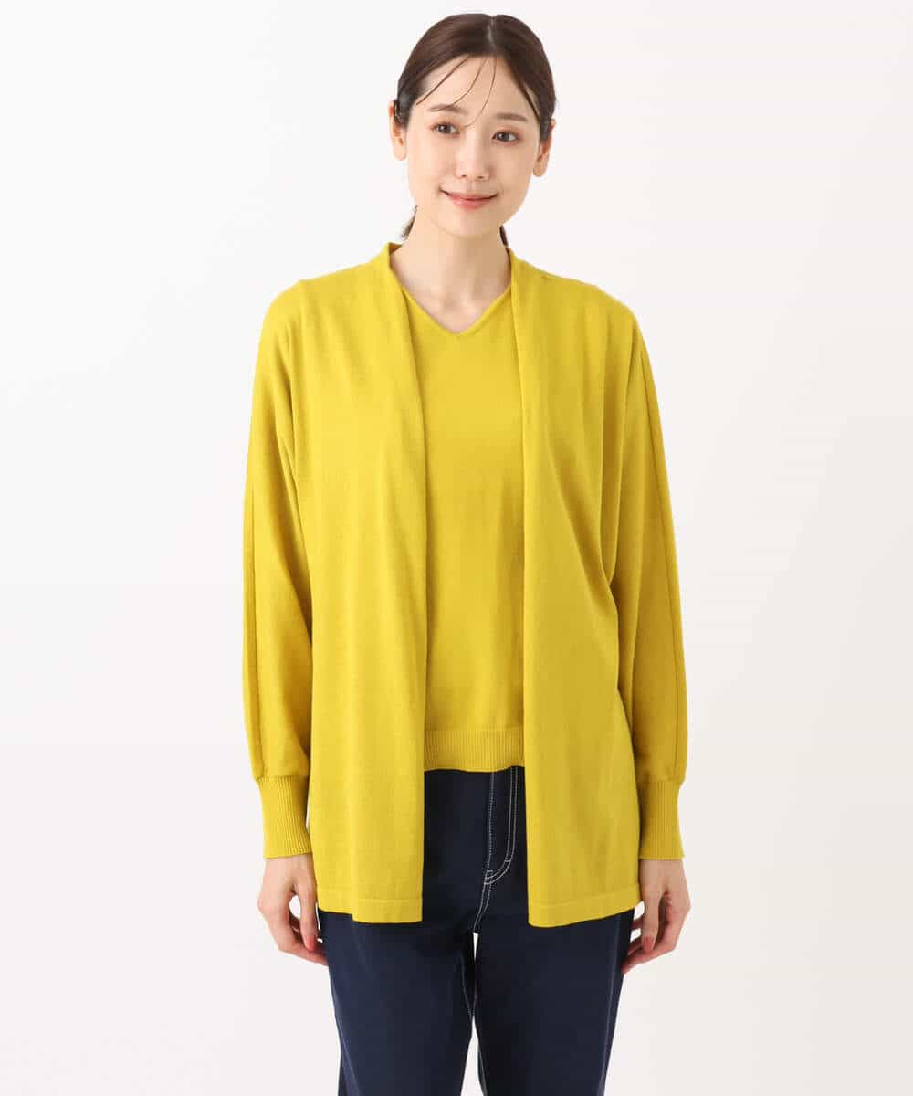 ドルマン袖カーディガン×半袖プルオーバー ニットアンサンブル/洗える