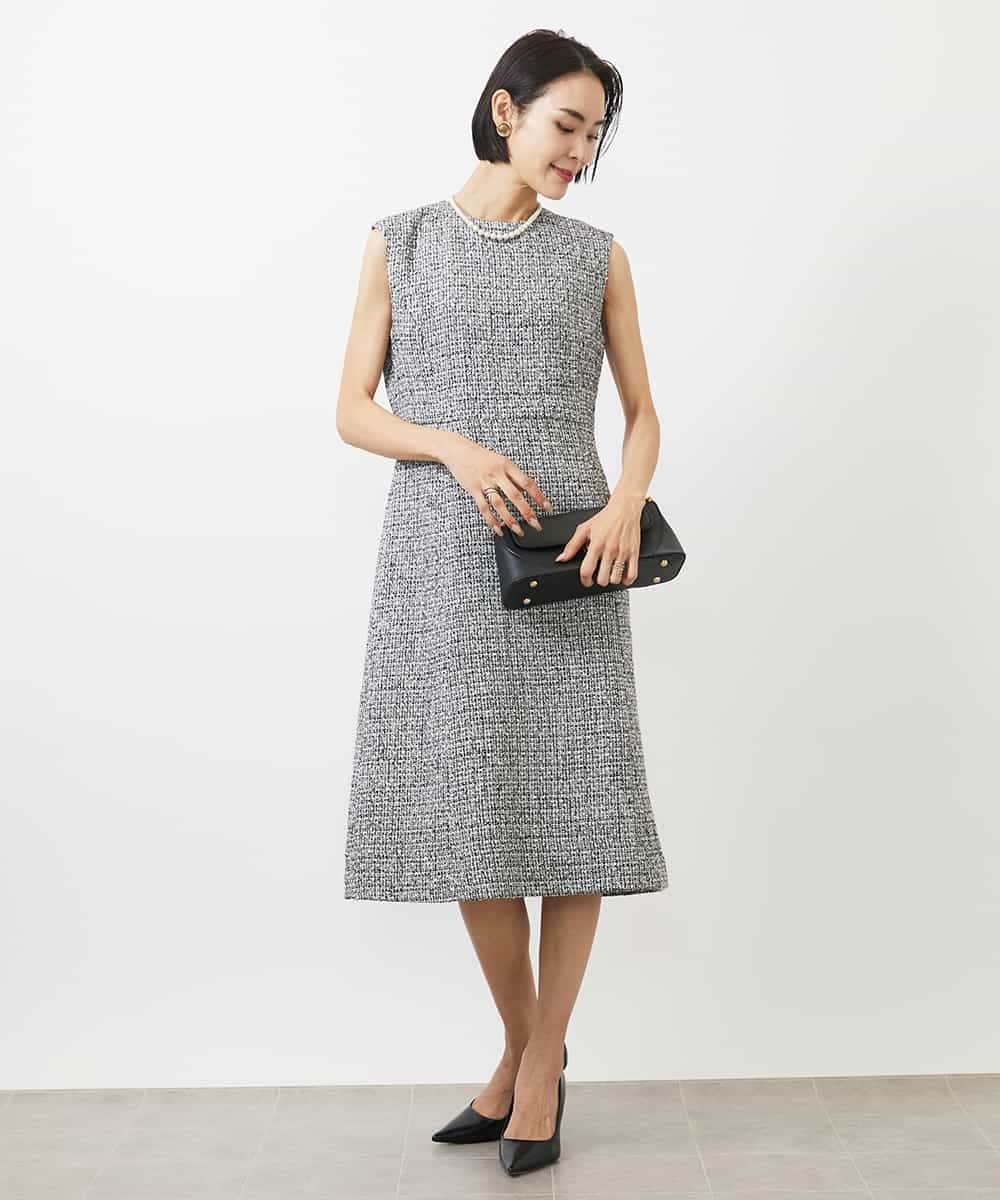 セットアップ対応/洗える］ノースリーブツイードワンピース(ワンピース