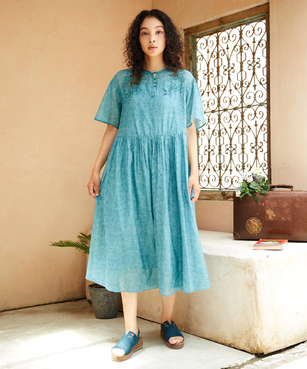 Azahar コード刺繍入りコットンシルクワンピース(ワンピース