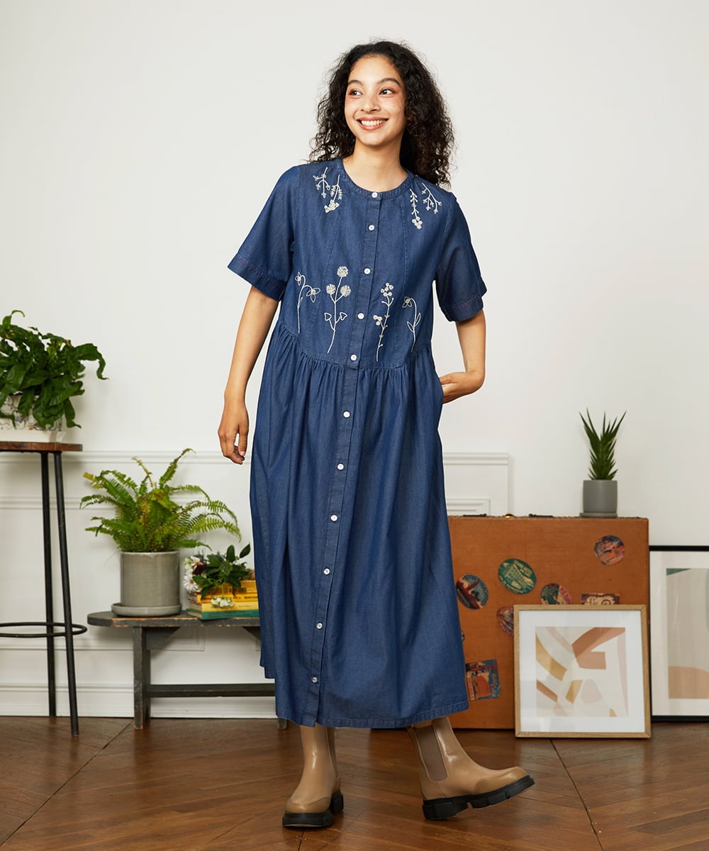 Jardines コード刺繍デニムシャツワンピース(ワンピース) | Jocomomola