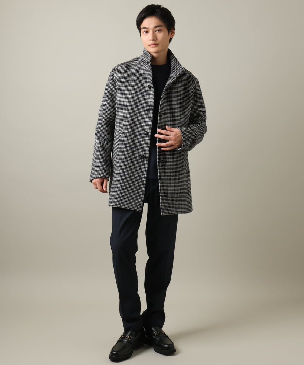 ON/OFF兼用】ウールライトビーバーチェック柄スタンドカラーコート