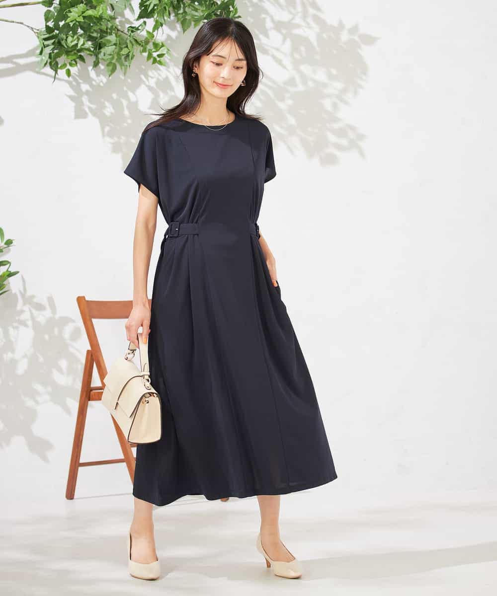UVカット/速乾/イージーケア】ウエストベルトフレアワンピース