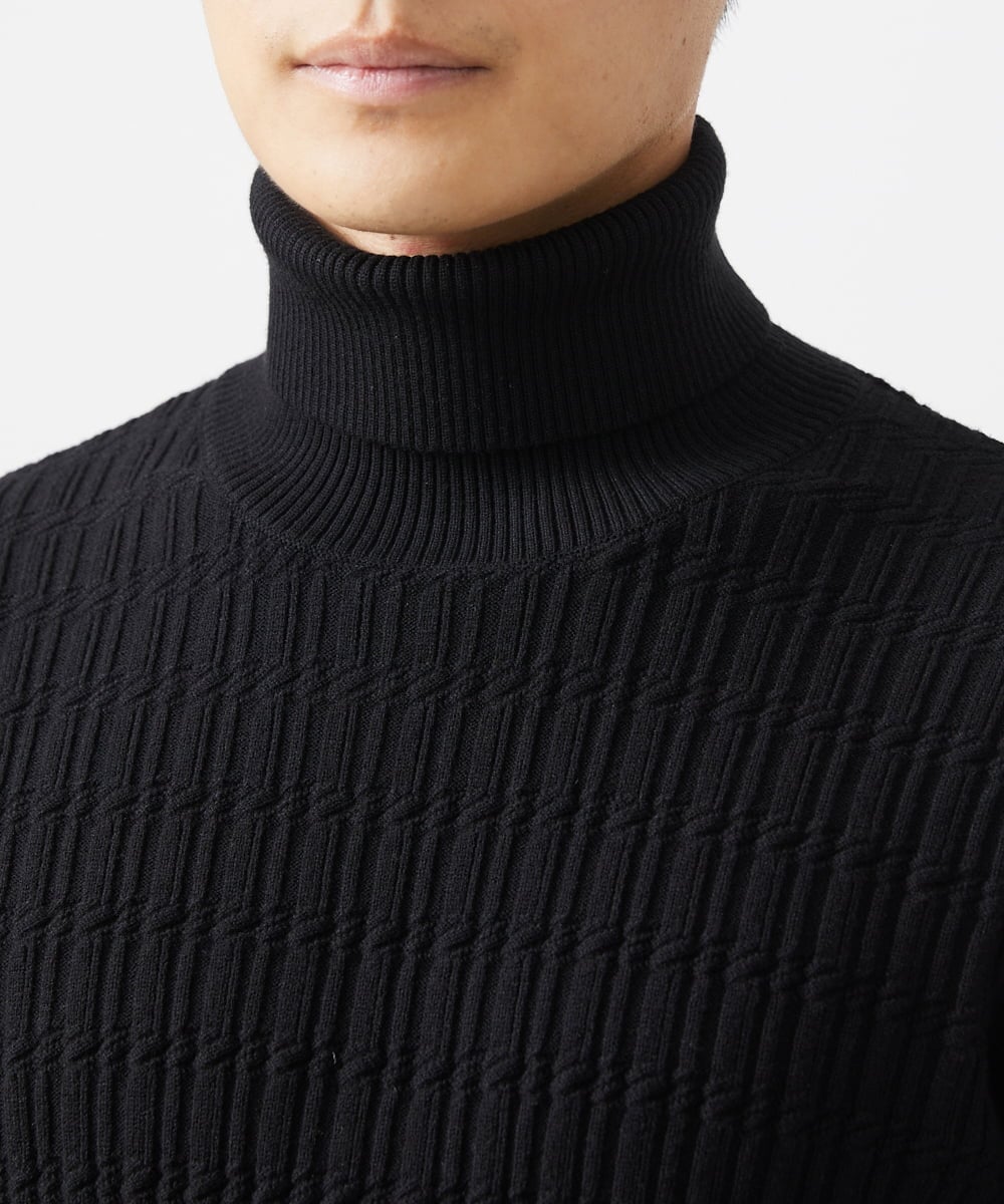 残りわずか/洗濯機で洗える】タートルニット/ステアストライプ(ニット