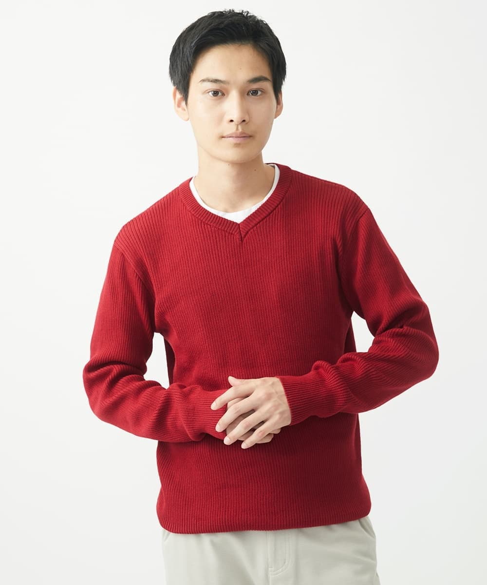 在庫限り！/洗える/冬春兼用】Vネックニット/綿タッチポリエステル
