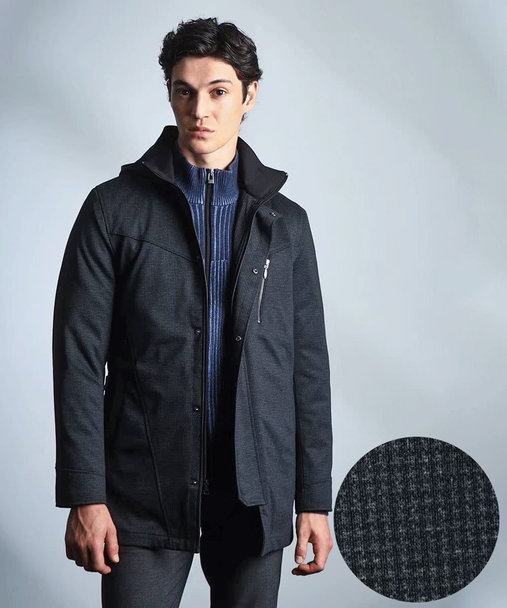 4サイズ/中綿ライナー付/3WAY】フード付きコート / 千鳥柄(モッズ