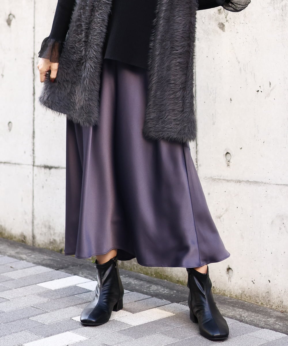 大きいサイズ】サテンバックフレアスカート(ロング・マキシ丈スカート