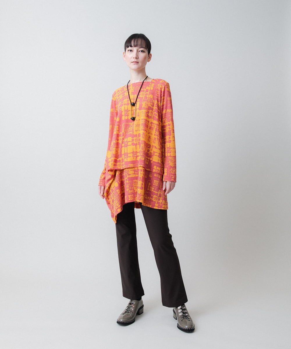 幾何柄プリントチュニックトップス /日本製/洗える(チュニック