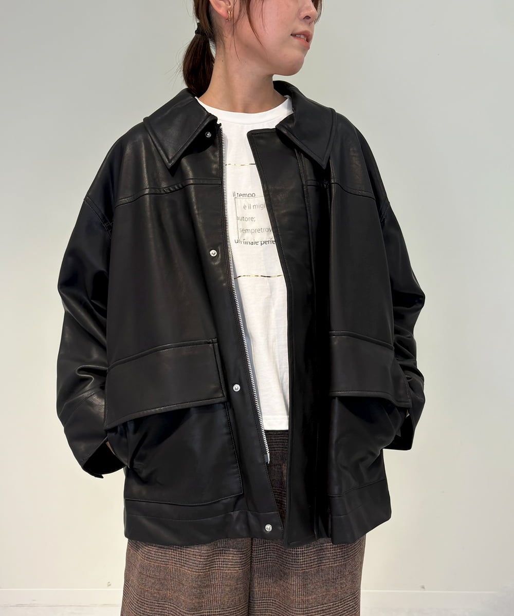 フラップポケットフェイクレザージャケット(その他のジャケット