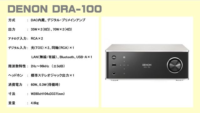 USB DAC ネットーワーク対応 小型プリメインアンプ DENON DRA-100