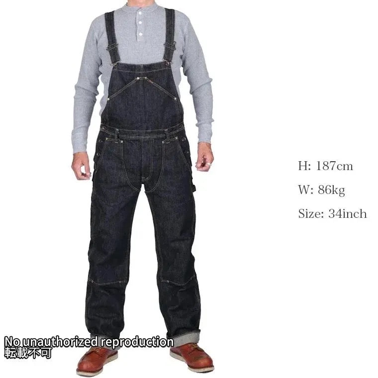 805】21ozセルビッチデニム ダブルニーオーバーオール／インディゴ