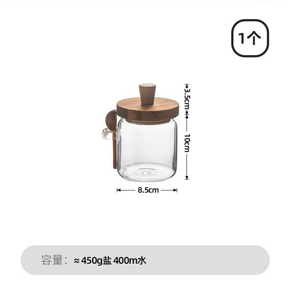 IwaiLoft【スプーン付き】天然木の蓋 ガラスキャニスター 珈琲