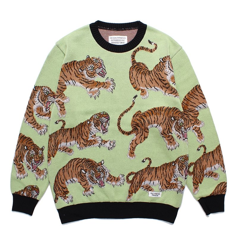 WACKO MARIA/TIM LEHI / JACQUARD KNIT SWEATER （L-GREEN