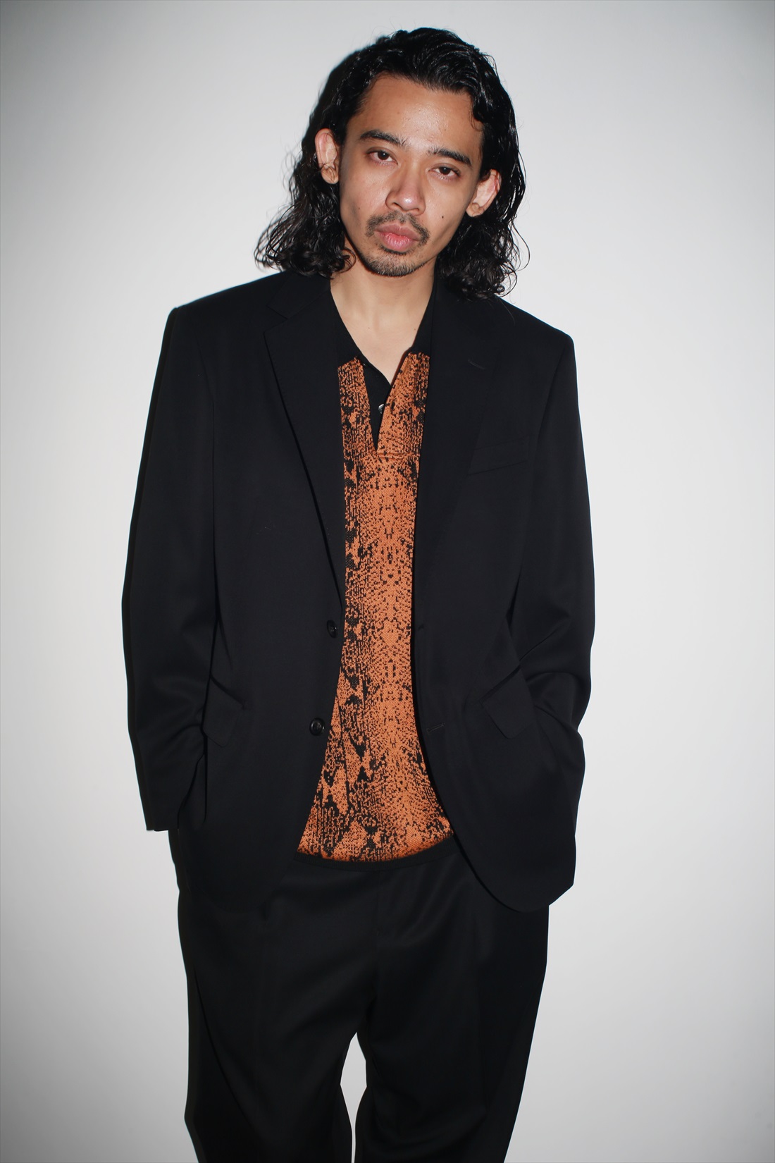 WACKO MARIA/PYTHON KNIT JACQUARD POLO SHIRT（ORANGE）［パイソン