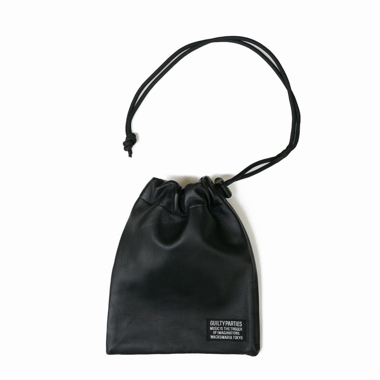 WACKO MARIA/SHEEP LEATHER DRAWSTRING BAG（BLACK）［レザードロー