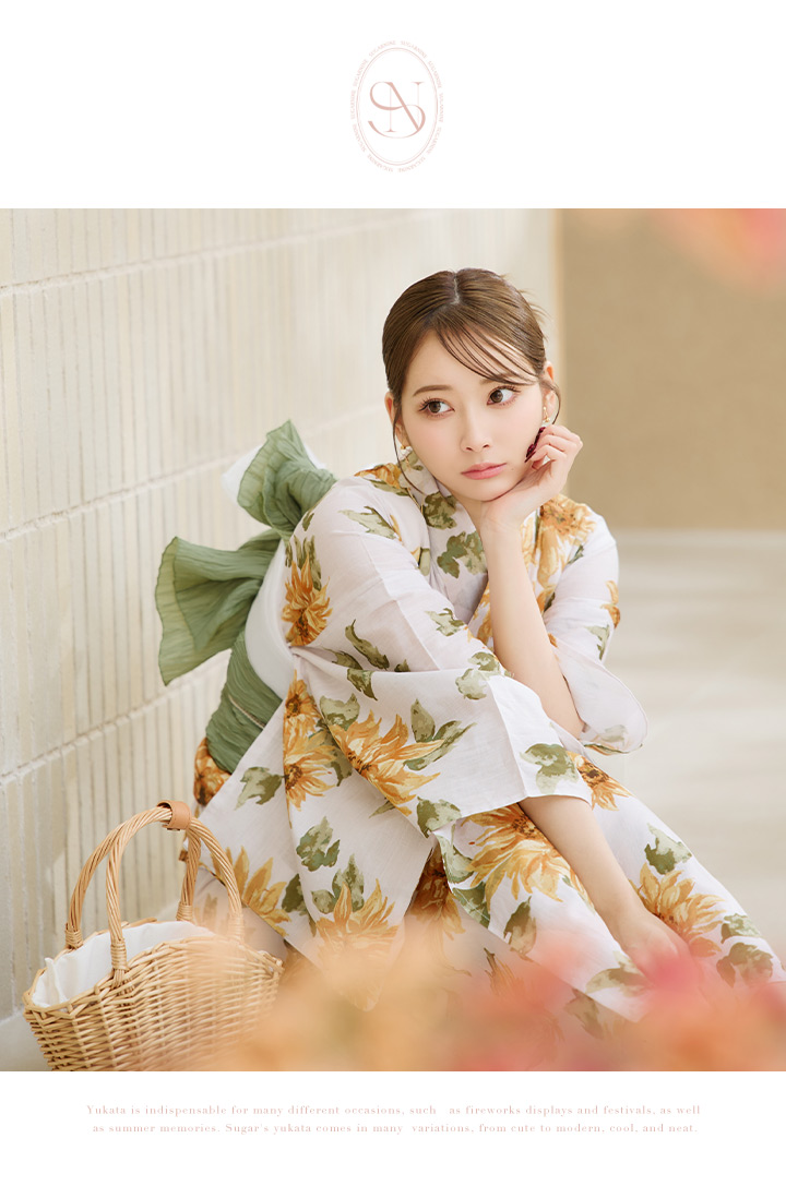 即日発送】水彩向日葵浴衣 【浴衣3点セット 浴衣/帯/下駄】[OF04