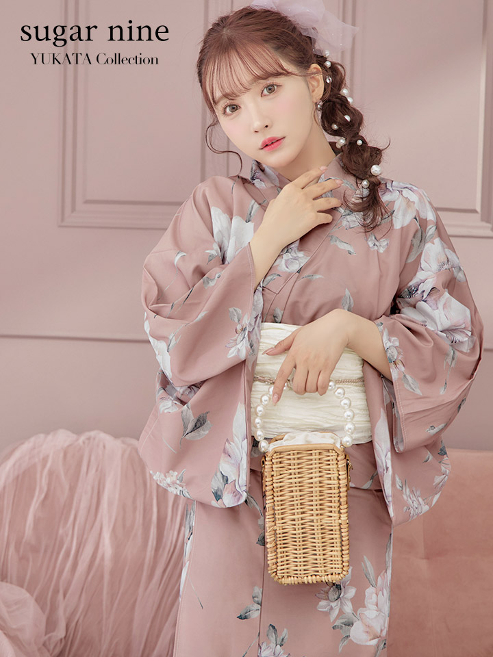 即日発送】大人スウィート/ピンク地フラワー浴衣【浴衣3点セット 浴衣