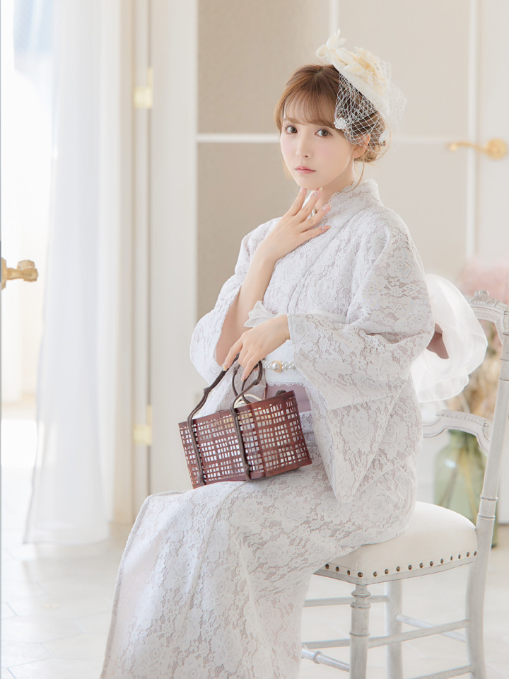 即日発送!ピンク地×白レース浴衣【浴衣3点セット浴衣/帯/下駄】[OF04