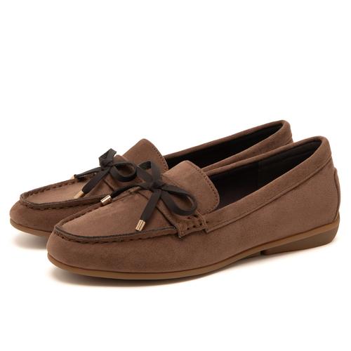 リボンスエードモカシンシューズ(23.0cm キャメルスエード