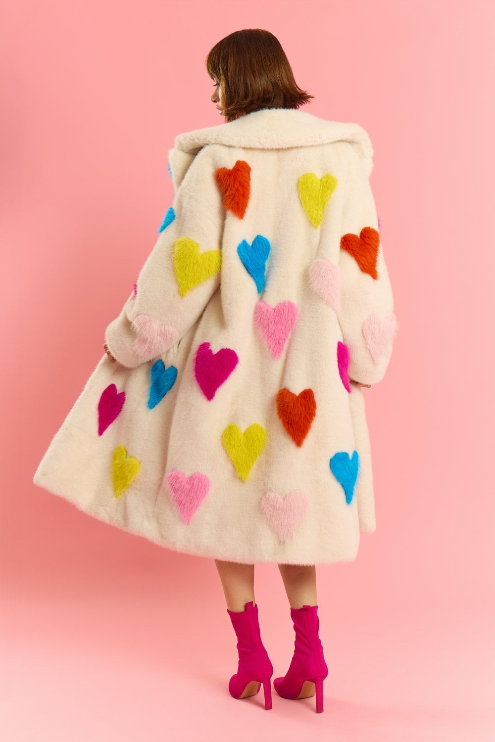 JAYLEY Cream Hand Craft Love Heart Bamboo Faux Fur Coat - All