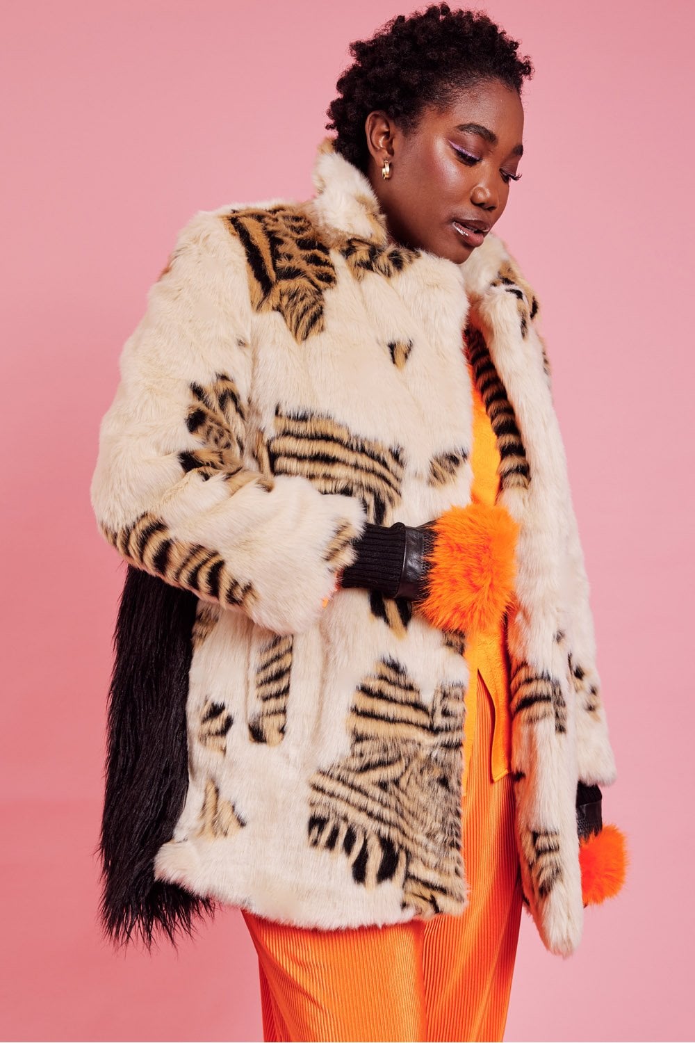 JAYLEY Tiger Faux fur and Mongolian Cream Coat - Womenswear from