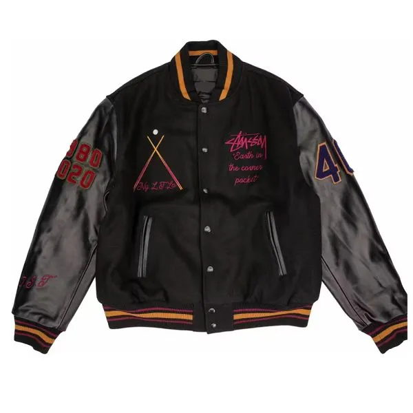 Wool/Leather Black 40th Anniversary Stussy Varsity Jacket